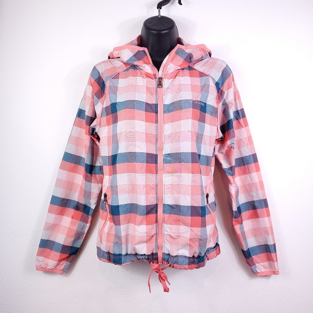 Columbia Sportswear Pink/Blue Plaid Windbreaker Jacket - Picture 1 of 9